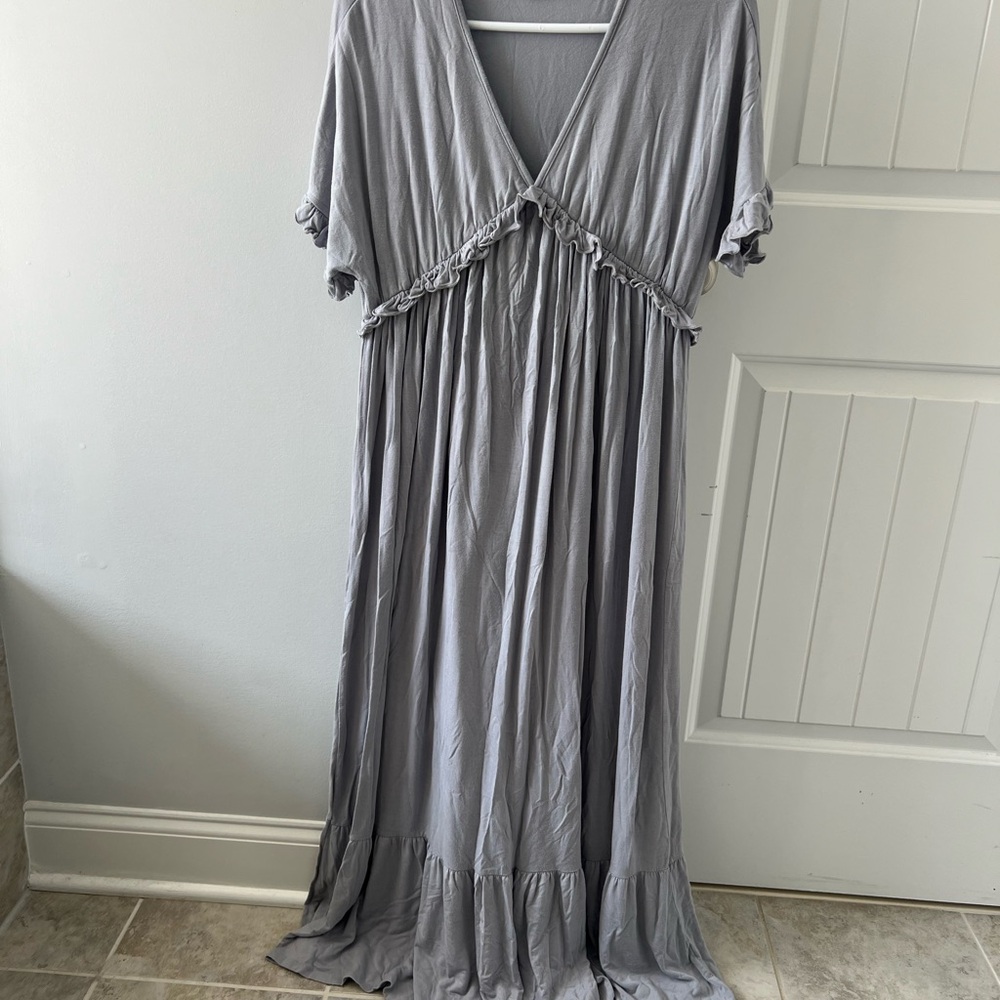 Pink Blush Blue Gray Maternity Maxi Dress